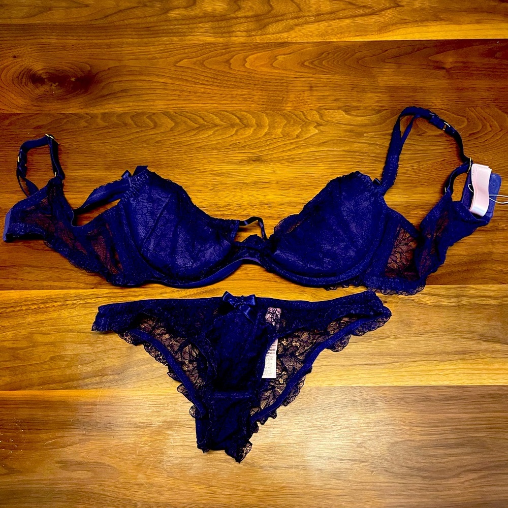 Agent Provocateur Navy Blue Lace Bra and Bikini Set